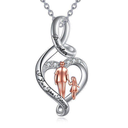 Collana con ciondolo con simbolo dell'infinito a forma di cuore in argento sterling bicolore con zirconi cubici con parola incisa per 