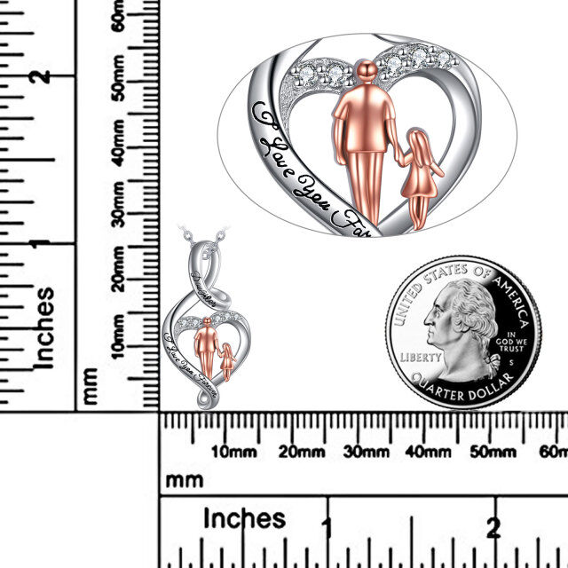 Sterling Silber zweifarbig Zirkonia Vater & Tochter Herz & Unendlichkeit Symbol Anhänger Halskette mit eingraviertem Wort-3