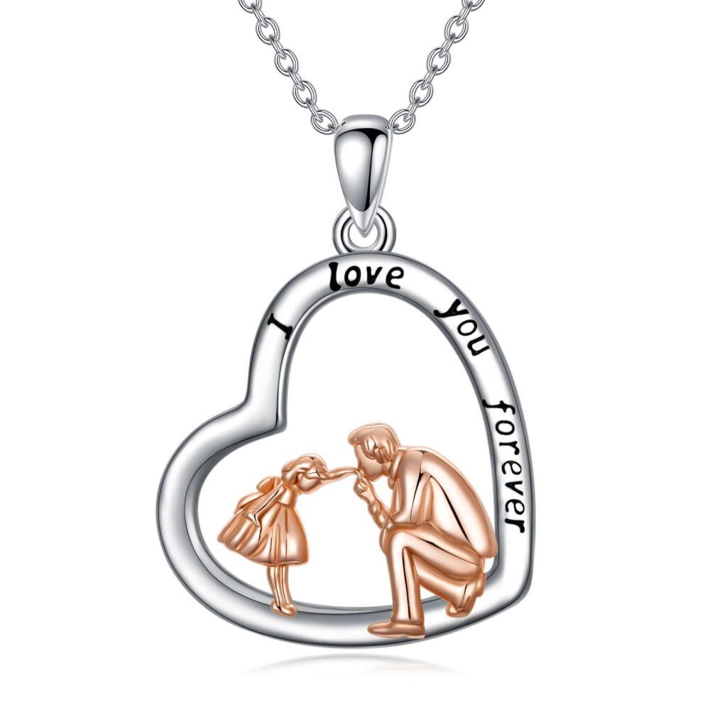 Sterling Silver Two-Tone Father & Daughter Heart Pendant Necklace Gift For Daughter For Women-1