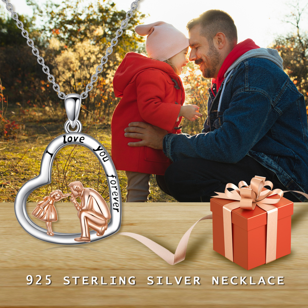 Sterling Silver Two-Tone Father & Daughter Heart Pendant Necklace Gift For Daughter For Women-3