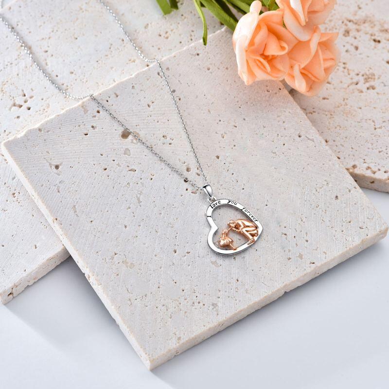 Sterling Silver Two-Tone Father & Daughter Heart Pendant Necklace Gift For Daughter For Women-4