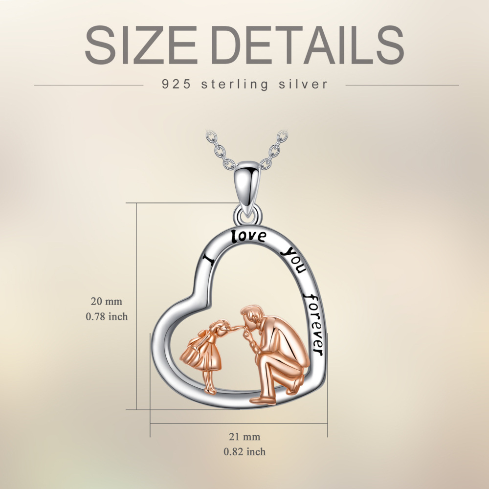 Sterling Silver Two-Tone Father & Daughter Heart Pendant Necklace Gift For Daughter For Women-6