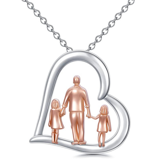 Sterling Silver Two-tone Father & Daughter Heart Pendant Necklace