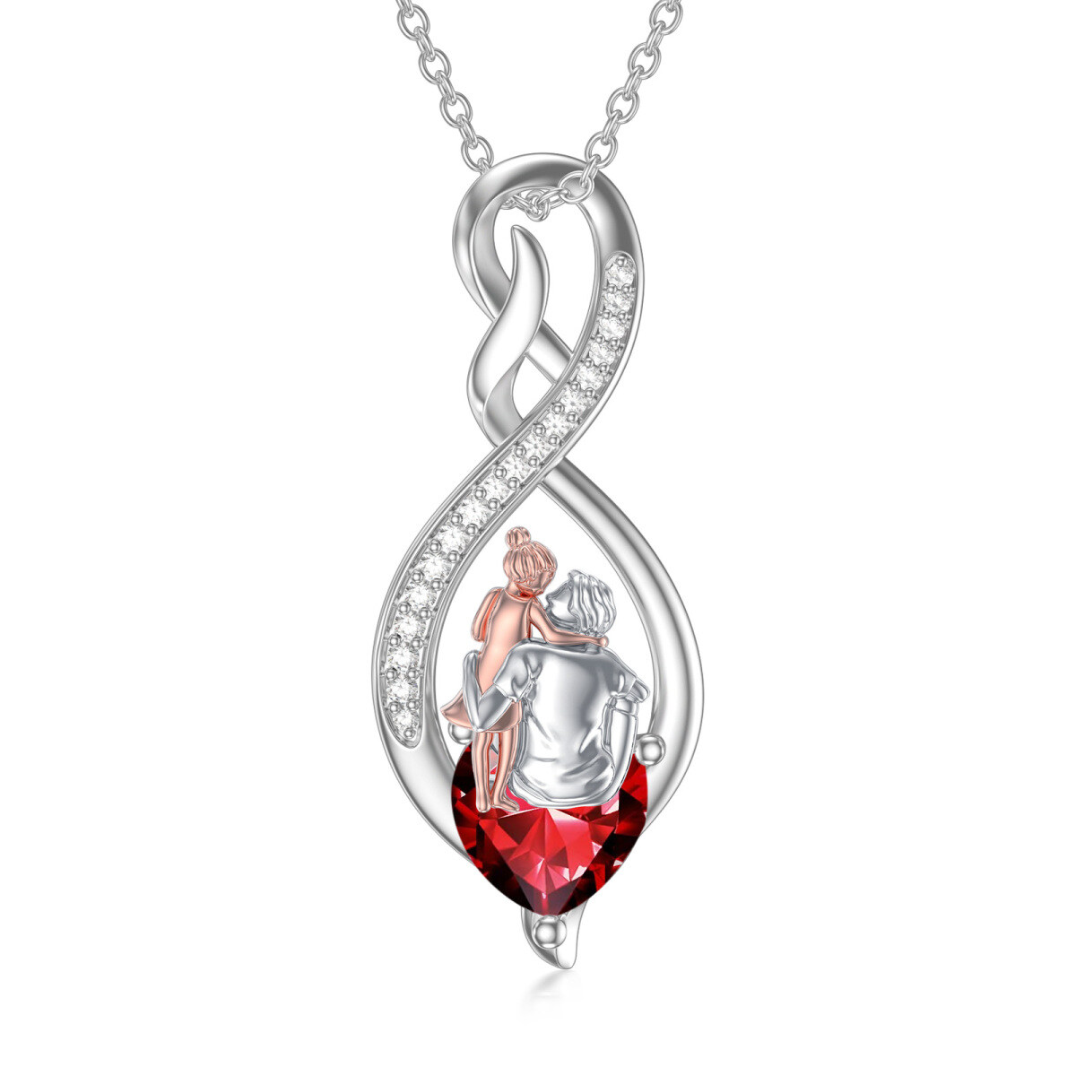 Sterling Silver Two-tone Cubic Zirconia Father & Daughter Pendant Necklace-1