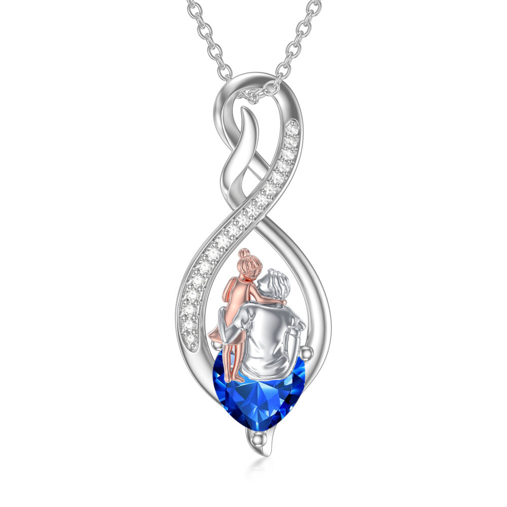 Sterling Silver Two-tone Cubic Zirconia Father & Daughter Pendant Necklace-1