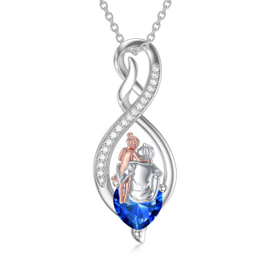 Sterling Silver Two-tone Cubic Zirconia Father & Daughter Pendant Necklace