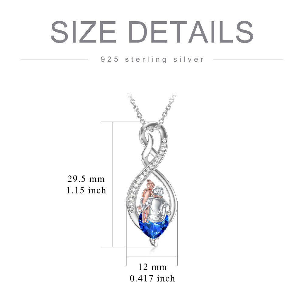 Sterling Silver Two-tone Cubic Zirconia Father & Daughter Pendant Necklace-3