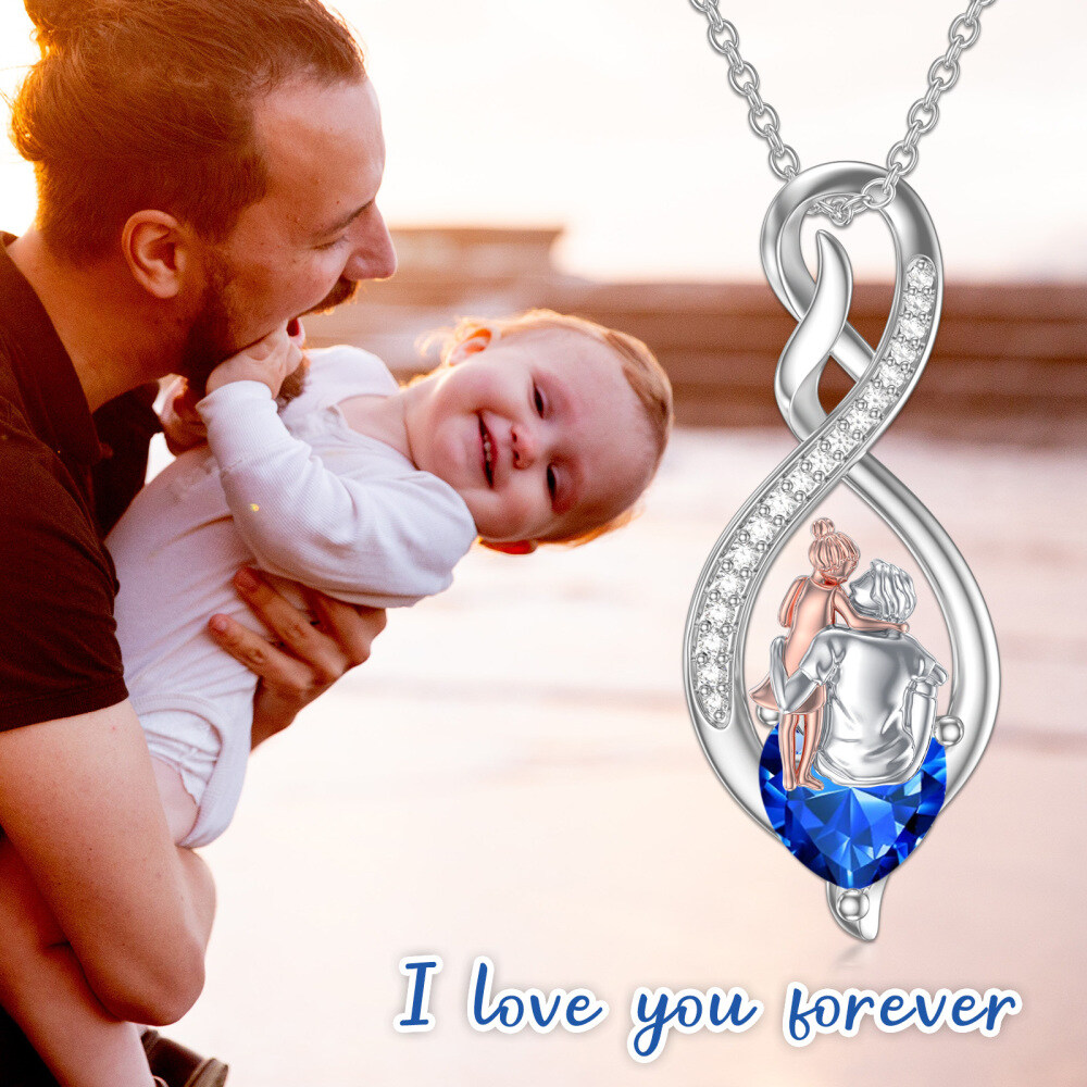 Sterling Silver Two-tone Cubic Zirconia Father & Daughter Pendant Necklace-4