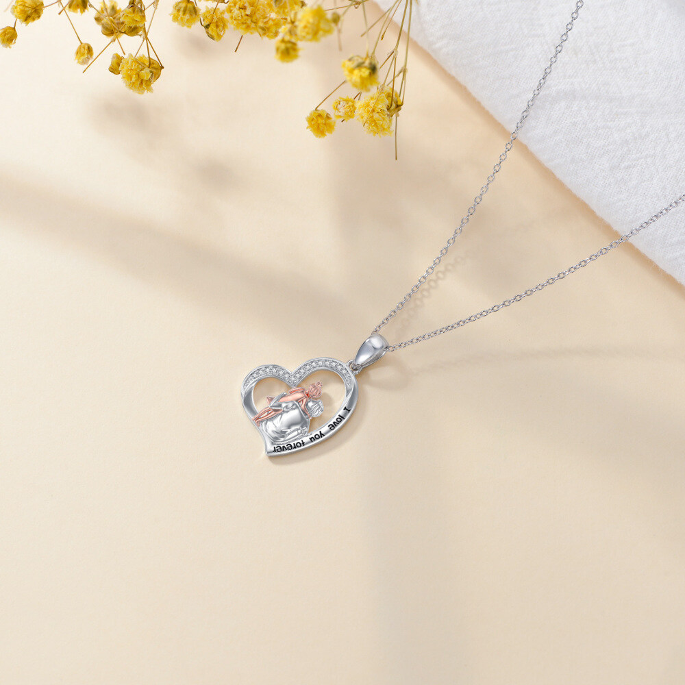 Sterling Silver Two-tone Father Holds Daughter Heart Pendant Necklace with Engraved Word-5