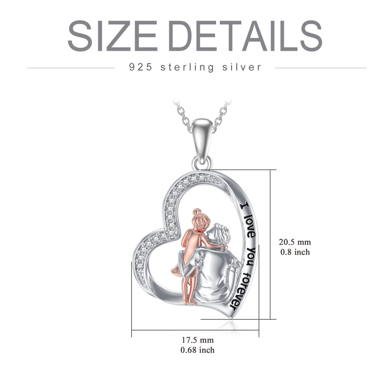 Sterling Silver Two-tone Father Holds Daughter Heart Pendant Necklace with Engraved Word-6