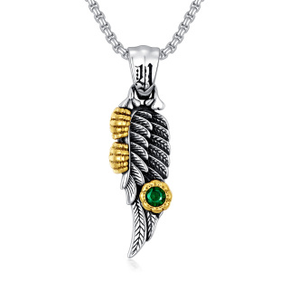 Sterling Silver Two-tone Cubic Zirconia Feather Pendant Necklace-1