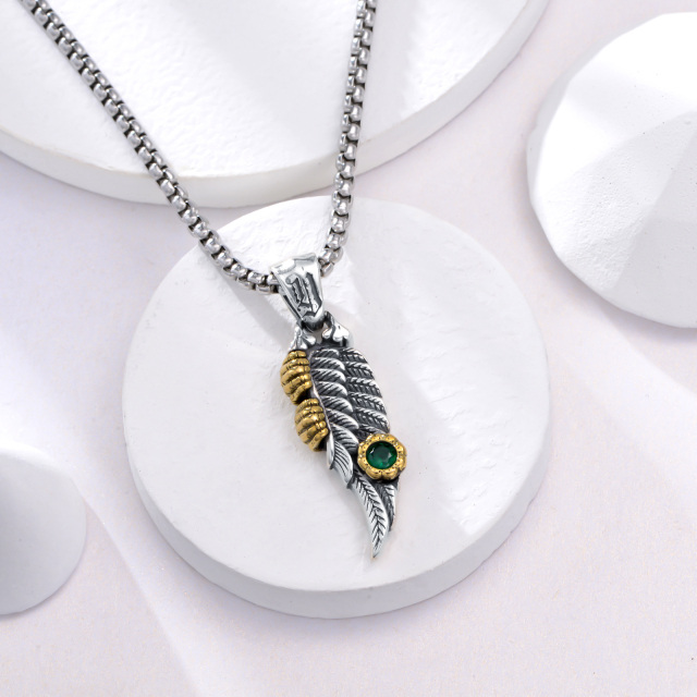 Sterling Silver Two-tone Cubic Zirconia Feather Pendant Necklace-3