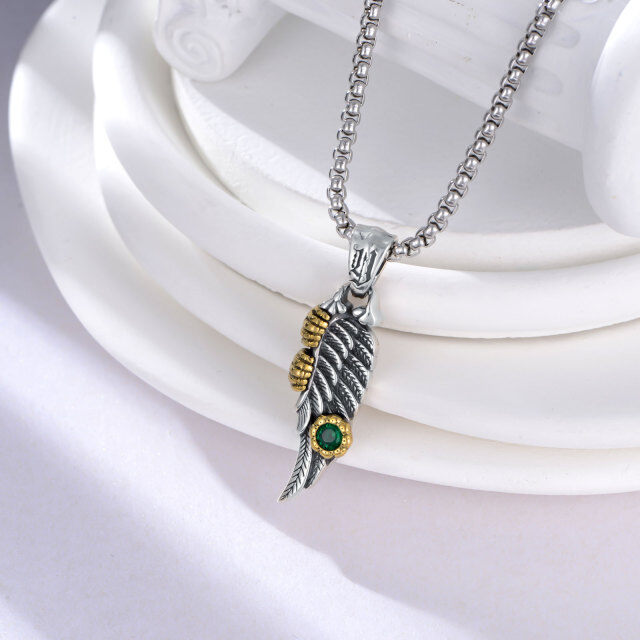 Sterling Silver Two-tone Cubic Zirconia Feather Pendant Necklace-4