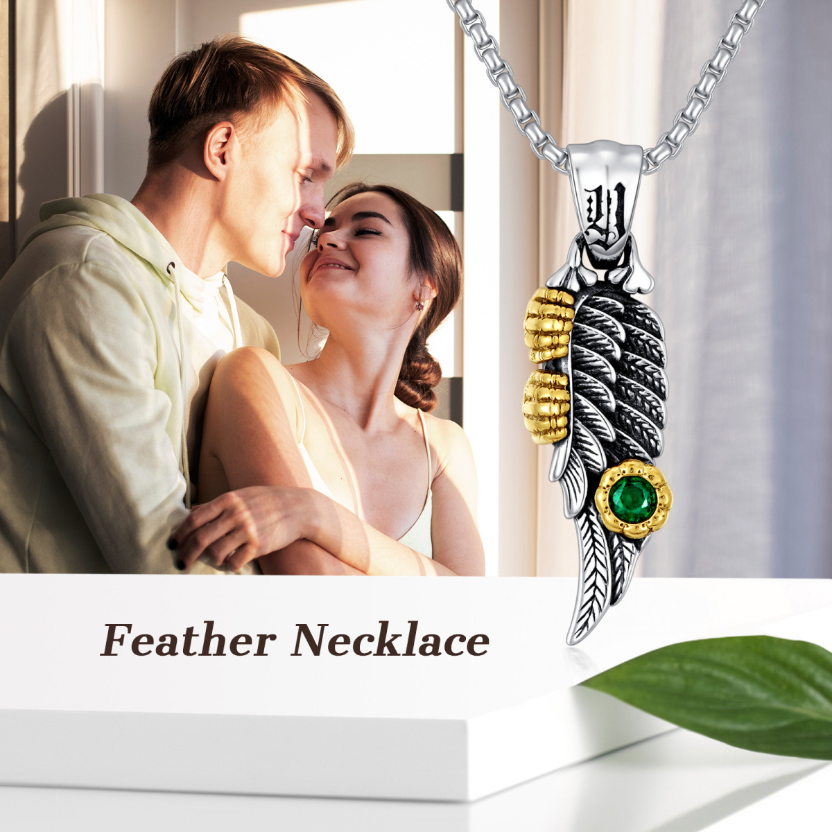 Sterling Silver Two-tone Cubic Zirconia Feather Pendant Necklace-6