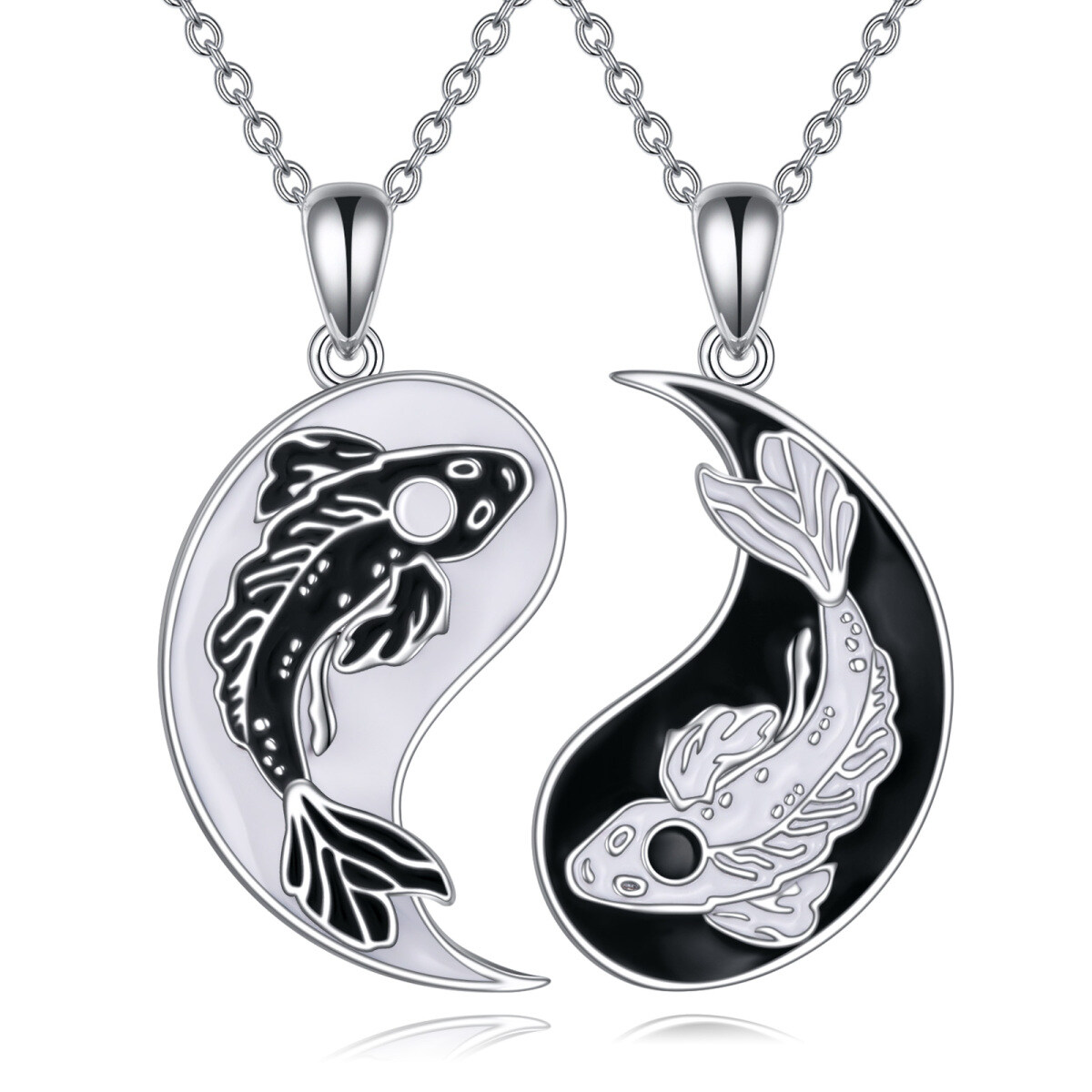 Collier pendentif couple de poissons bicolore en argent sterling-1