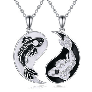 Sterling Silver Two-tone Fish & Couple Pendant Necklace-50