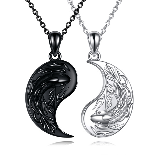 Collier en argent sterling avec pendentif poisson et Yin Yang bicolore