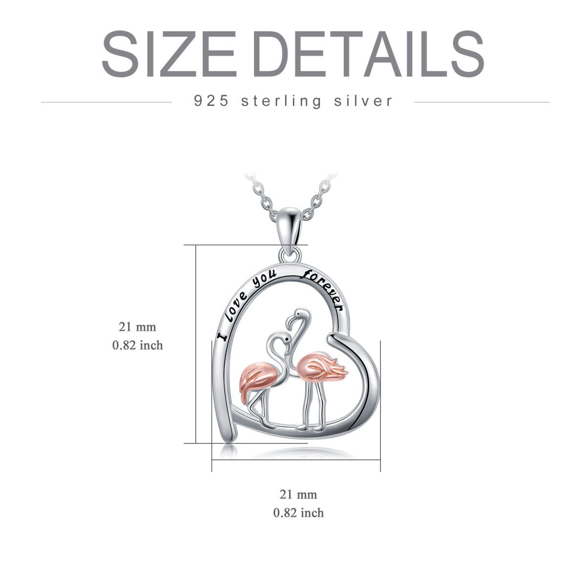 Sterling zilveren tweekleurige flamingo & hart hanger ketting-6