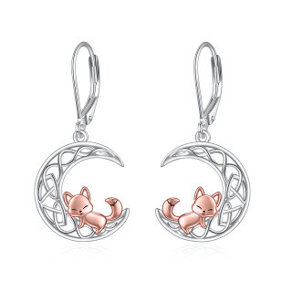 Sterling Silver Two-Tone Fox & Moon With Celtic Knot Lever-Back Earrings For Women-16