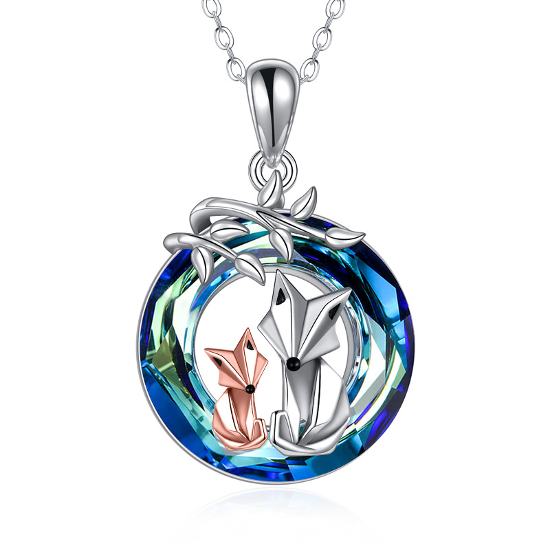 Sterling Silver Two-tone Fox Crystal Pendant Necklace-2