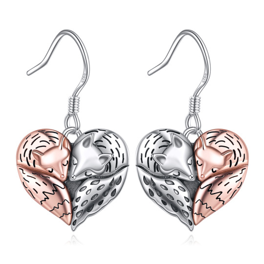 Boucles d'oreilles pendantes en argent sterling en forme de renard bicolore