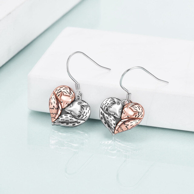 Boucles d'oreilles pendantes en argent sterling en forme de renard bicolore-3