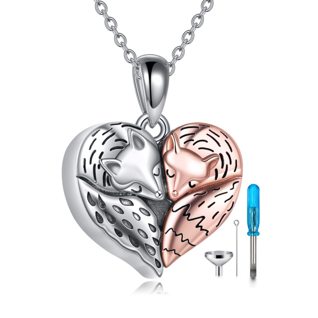 Collana d'argento bicolore con volpe e cuore per le ceneri-1