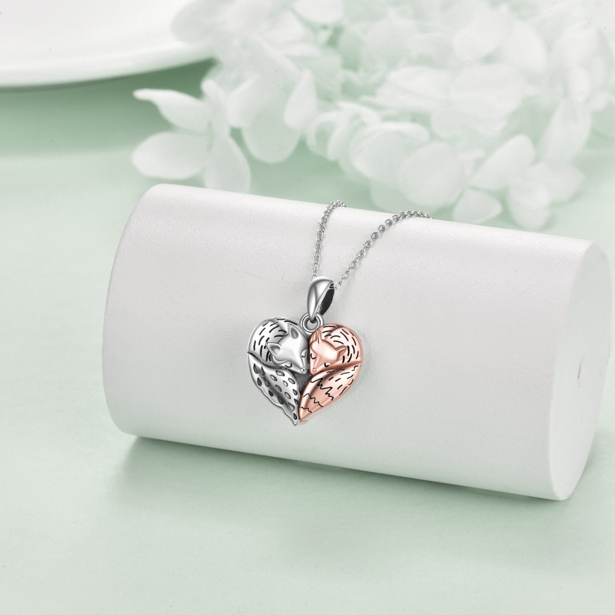 Sterling Silver Two-tone Fox & Heart Urn Necklace for Ashes-3