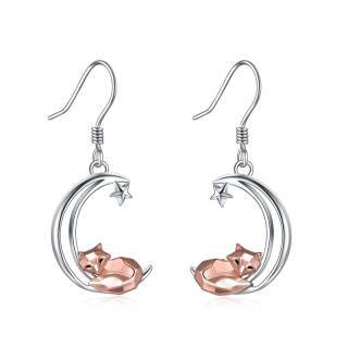 Sterling Silver Two-tone Fox & Moon Drop Earrings-50