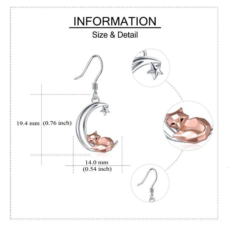 Boucles d'oreilles pendantes renard et lune en argent sterling bicolore-5