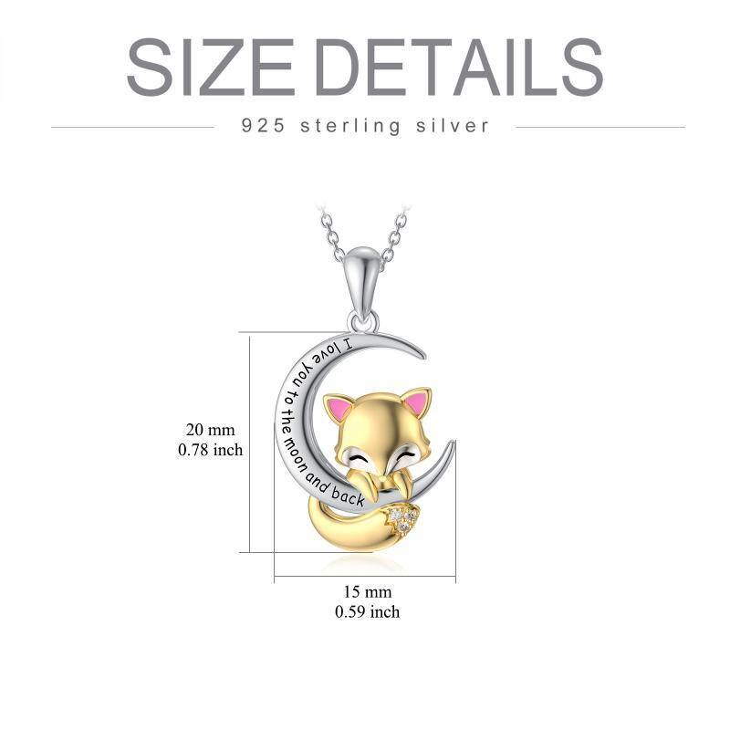 Sterling Silber zweifarbig Cubic Zirkonia Fuchs & Mond Anhänger Halskette mit eingravierte-5