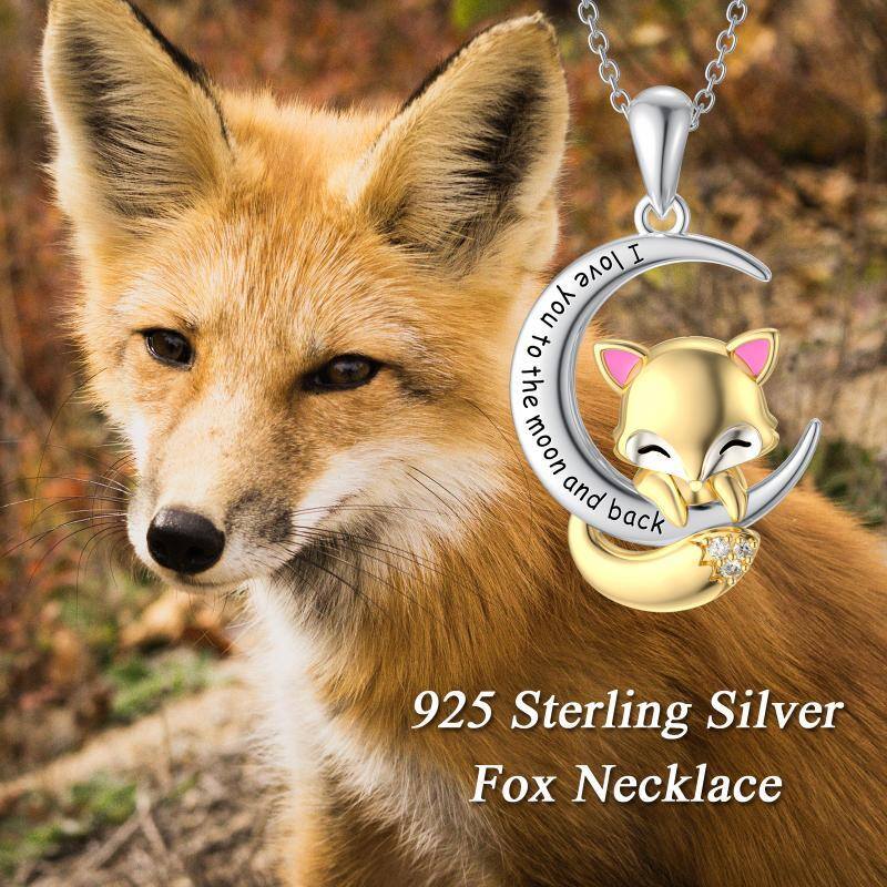 Sterling Silber zweifarbig Cubic Zirkonia Fuchs & Mond Anhänger Halskette mit eingravierte-6