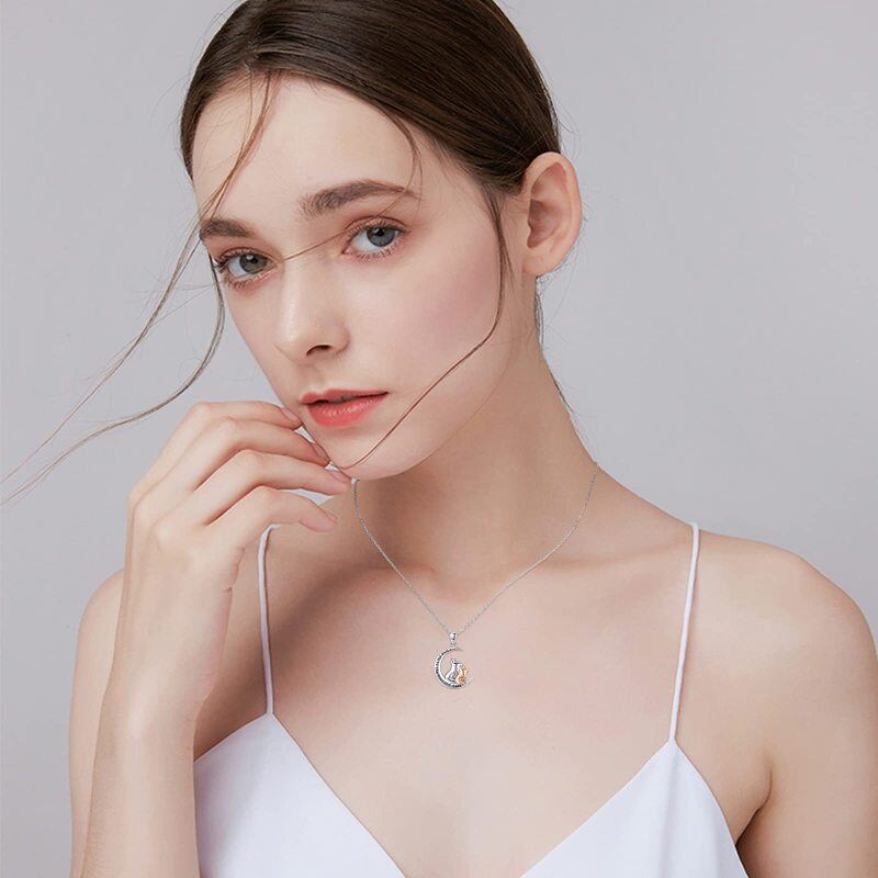 Sterling zilveren tweekleurige vos & maan hanger ketting met gegraveerd woord-2