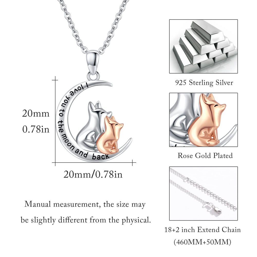Sterling Silver Two-tone Fox & Moon Pendant Necklace with Engraved Word-4