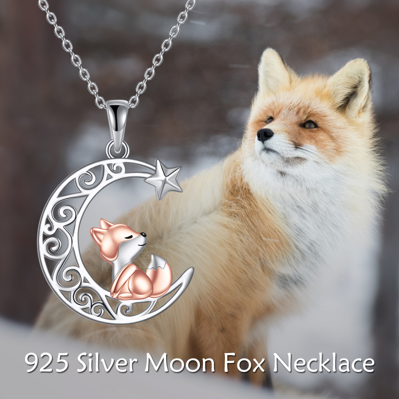 Sterling Silver Two-tone Fox & Moon & Star Pendant Necklace-5
