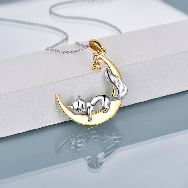 Sterling zilveren tweekleurige zirkonia Fox & Moon met ster hanger ketting voor dames-4