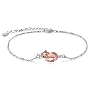 Sterling Silver Two-tone Fox Pendant Bracelet-11