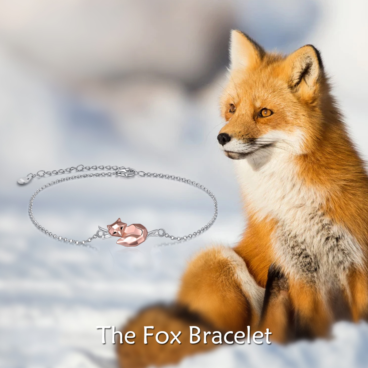 Sterling Silver Two-tone Fox Pendant Bracelet-3