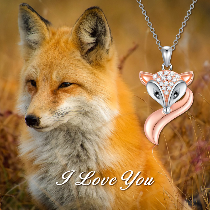 Sterling Silver Two-tone Cubic Zirconia Fox Pendant Necklace-5