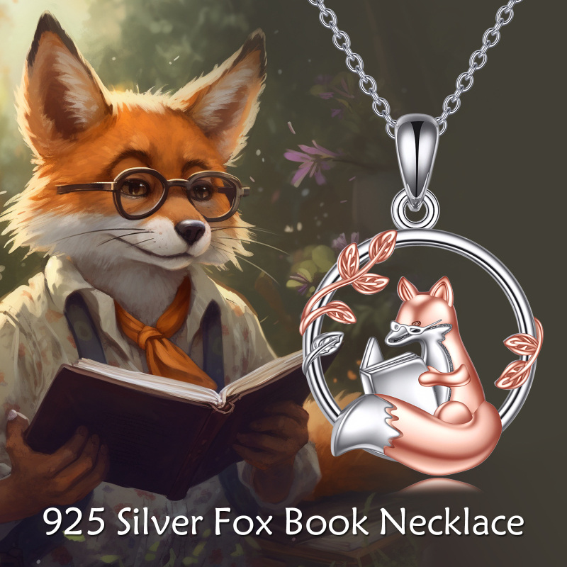 Sterling Silver Two-tone Fox Pendant Necklace-3