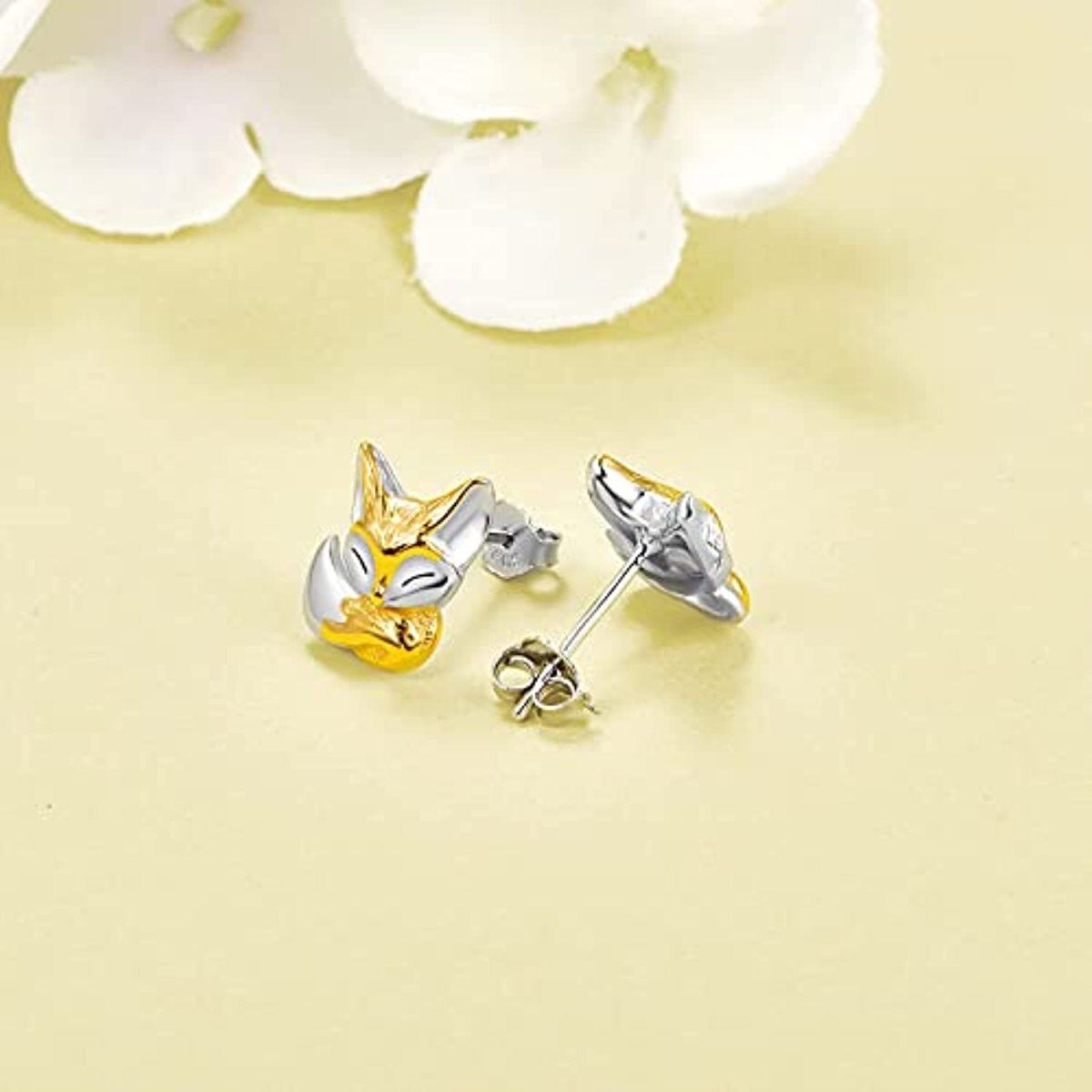 Pendientes Zorro Bicolor Plata de Ley-3