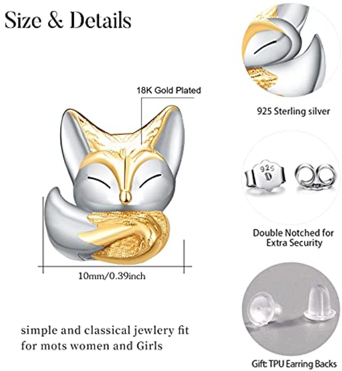 Zweifarbige Fuchs-Ohrstecker aus Sterlingsilber-4