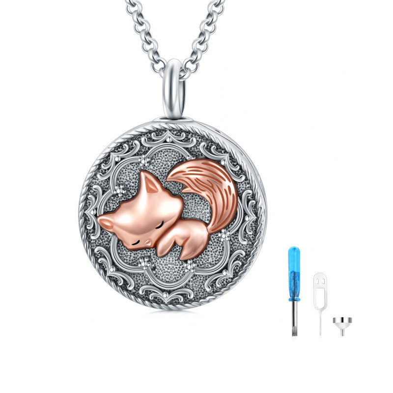 Sterling Silver Two-tone Fox Urn Necklace for Ashes with Engraved Word-13