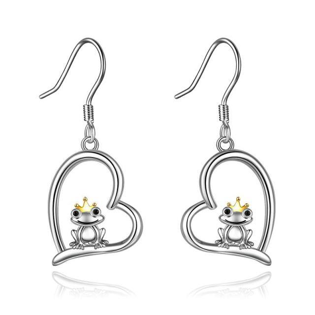 Sterling Silber zweifarbige Frosch & Herz Ohrringe-1