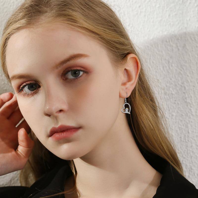 Brincos de prata esterlina com dois tons de sapo e coração-2