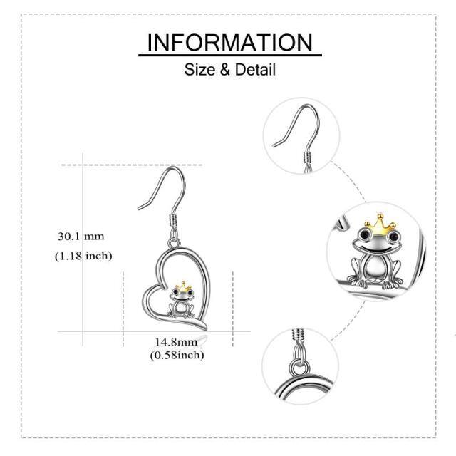 Pendants d'oreilles grenouille et cœur en argent sterling bicolore-5