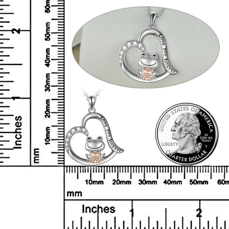 Zweifarbige Halskette mit Froschherz-Anhänger aus Sterlingsilber mit Zirkonia und eingraviertem Wort-6