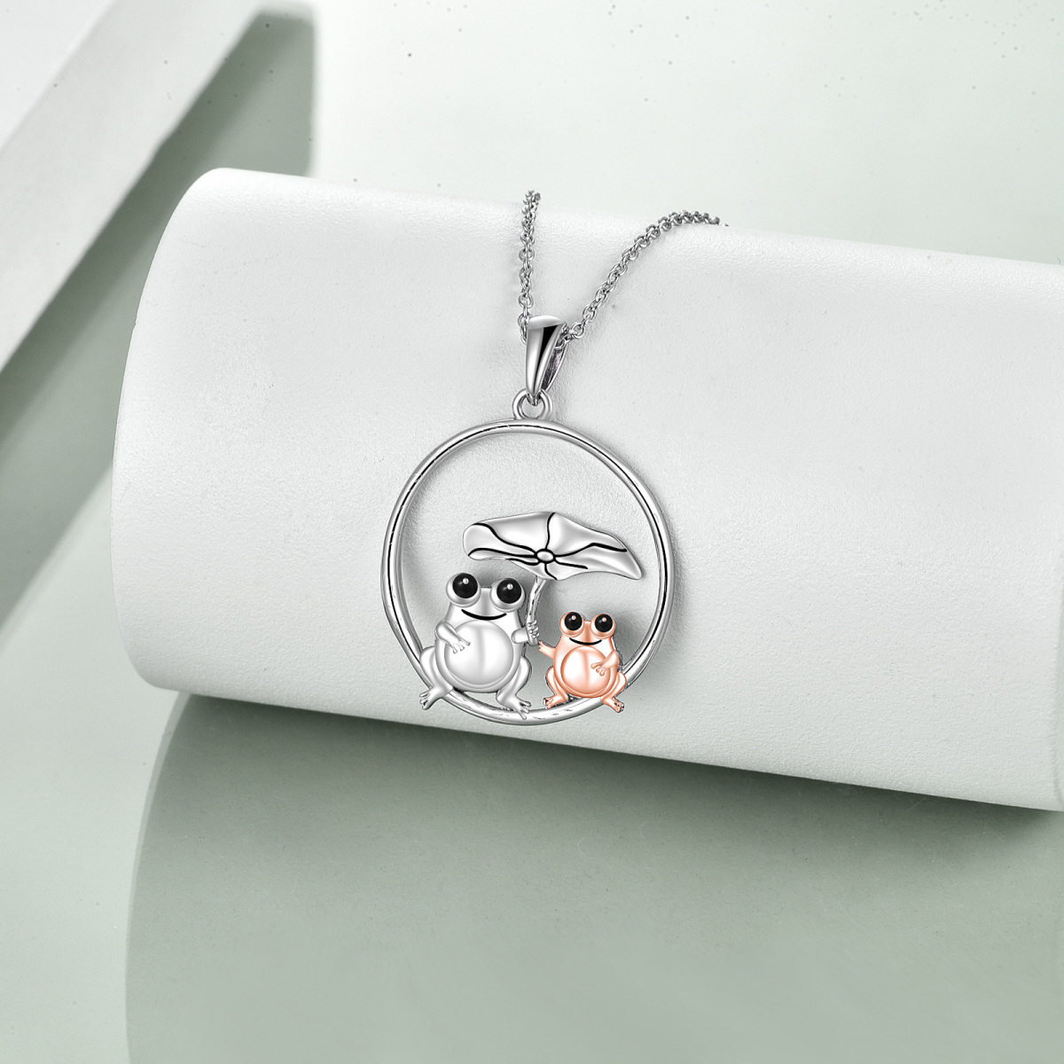 Sterling Silber zweifarbiger Frosch Anhänger Halskette-4