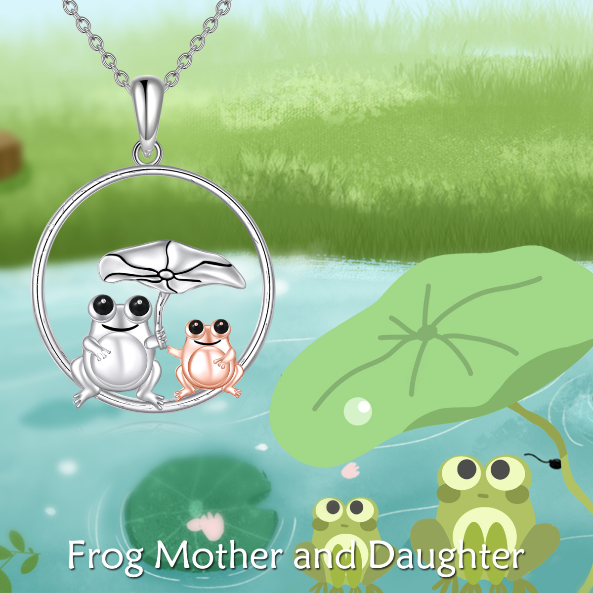 Sterling Silber zweifarbiger Frosch Anhänger Halskette-6