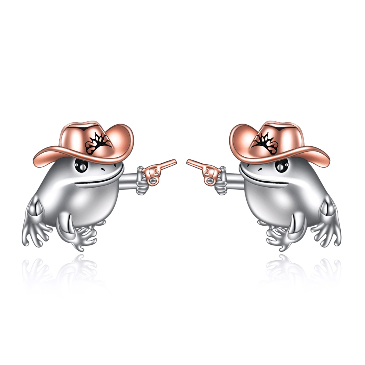 Sterling Silver Two-tone Frog Stud Earrings-1